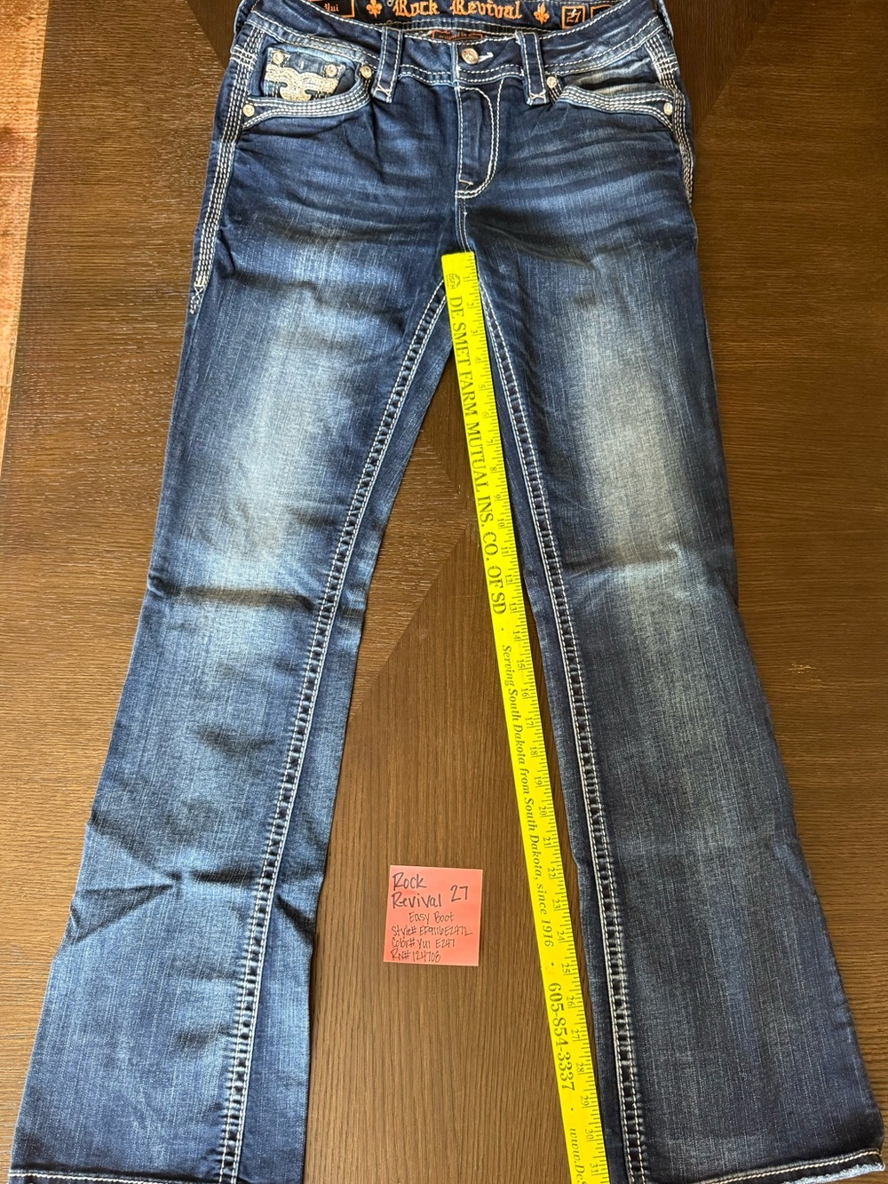 Rock Revival Women's Blue Faded Flare Jeans with Contrast Stitching